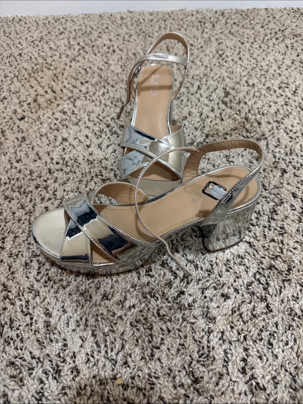 Kenneth Cole Silver Mirrored Block Heel Sandals